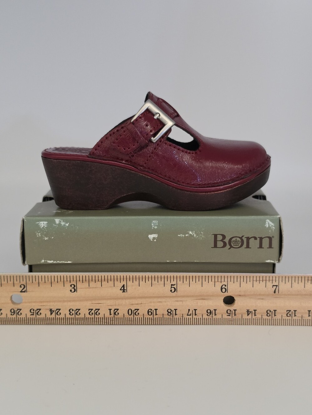 Collectible Miniature Børn Della Wine-Red Patent Leather Clog With Box